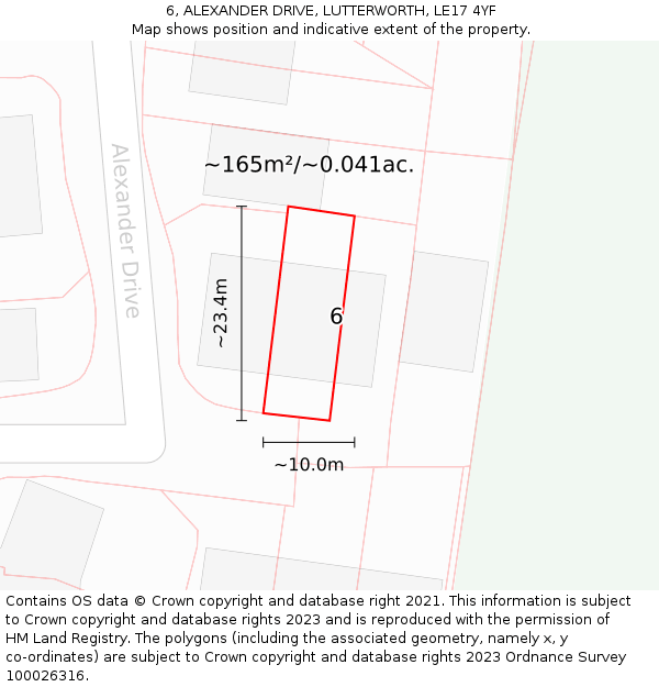 6, ALEXANDER DRIVE, LUTTERWORTH, LE17 4YF: Plot and title map