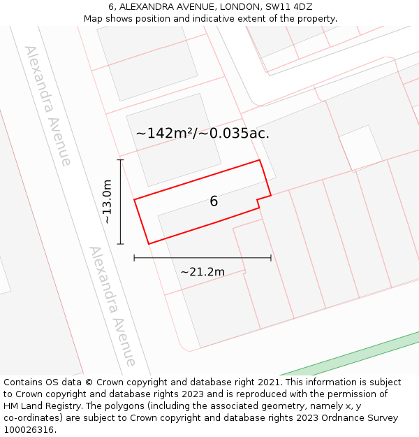 6, ALEXANDRA AVENUE, LONDON, SW11 4DZ: Plot and title map