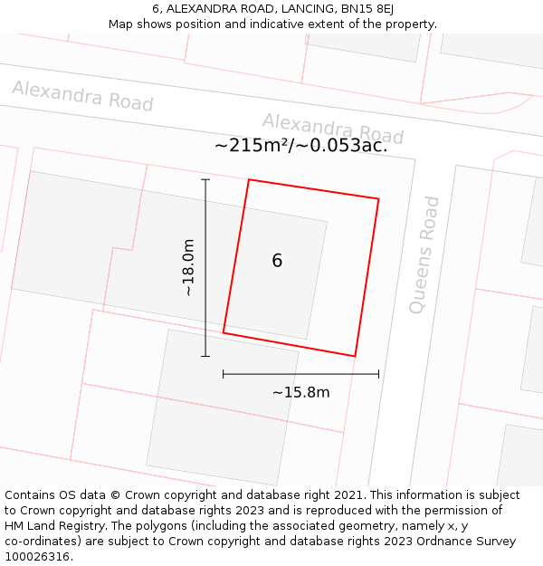 6, ALEXANDRA ROAD, LANCING, BN15 8EJ: Plot and title map