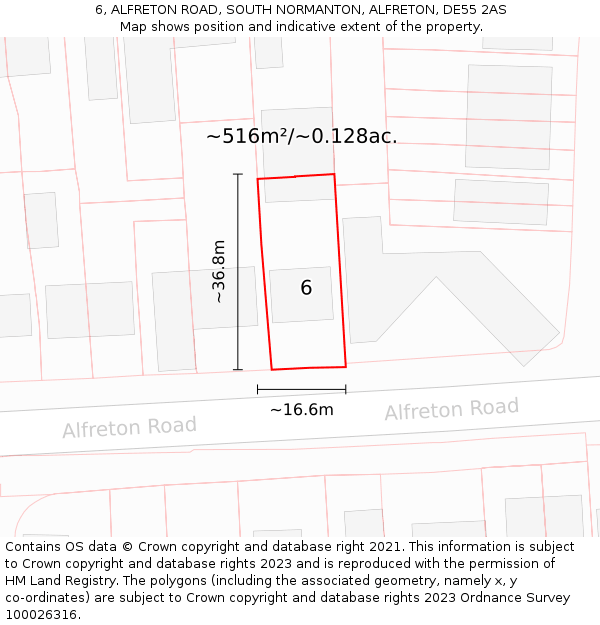 6, ALFRETON ROAD, SOUTH NORMANTON, ALFRETON, DE55 2AS: Plot and title map
