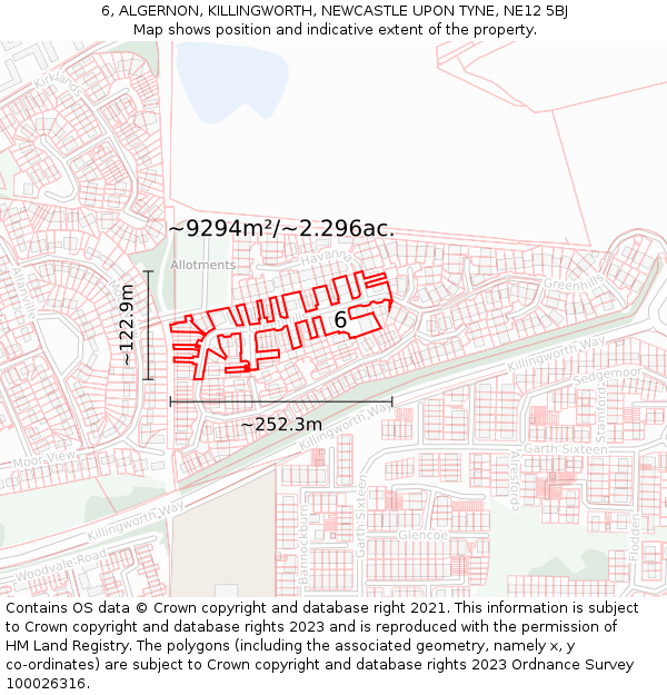6, ALGERNON, KILLINGWORTH, NEWCASTLE UPON TYNE, NE12 5BJ: Plot and title map