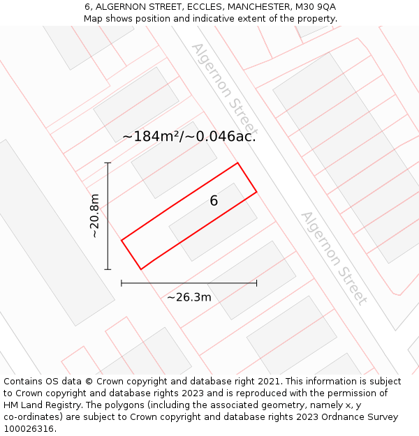 6, ALGERNON STREET, ECCLES, MANCHESTER, M30 9QA: Plot and title map