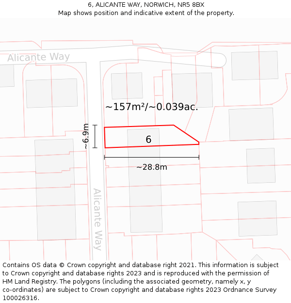 6, ALICANTE WAY, NORWICH, NR5 8BX: Plot and title map