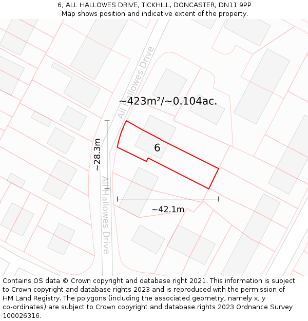 6, ALL HALLOWES DRIVE, TICKHILL, DONCASTER, DN11 9PP: Plot and title map
