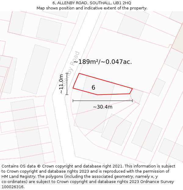 6, ALLENBY ROAD, SOUTHALL, UB1 2HQ: Plot and title map