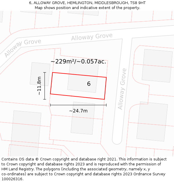 6, ALLOWAY GROVE, HEMLINGTON, MIDDLESBROUGH, TS8 9HT: Plot and title map