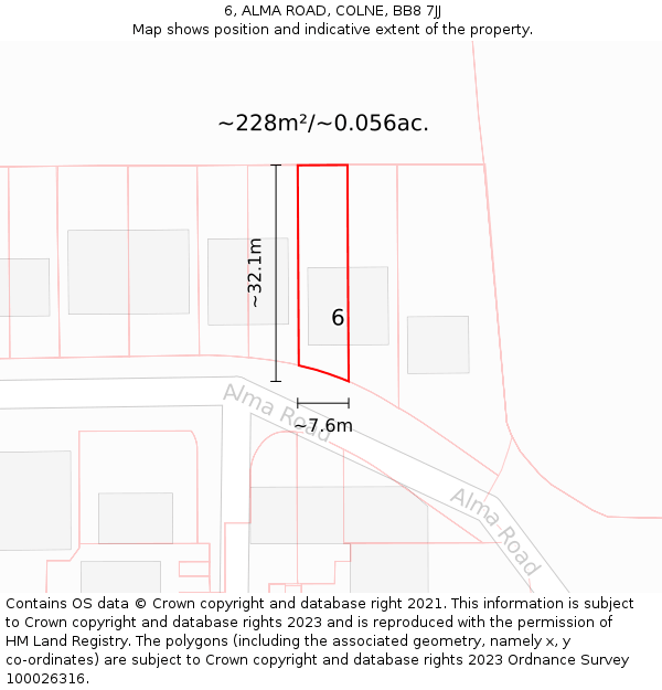 6, ALMA ROAD, COLNE, BB8 7JJ: Plot and title map
