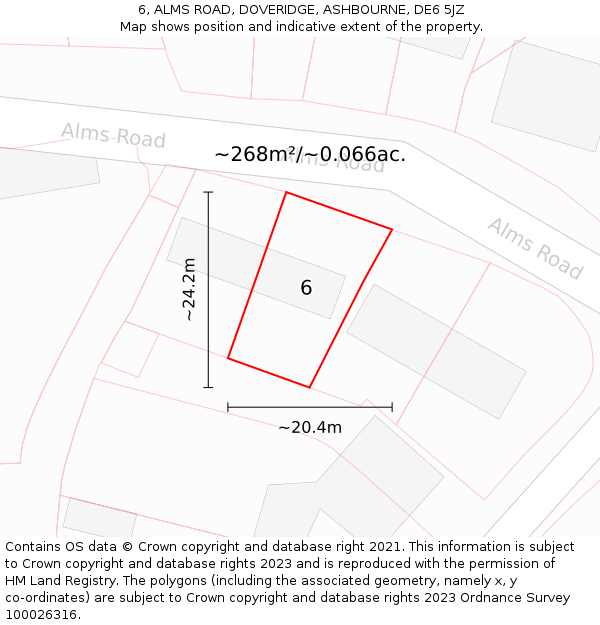 6, ALMS ROAD, DOVERIDGE, ASHBOURNE, DE6 5JZ: Plot and title map