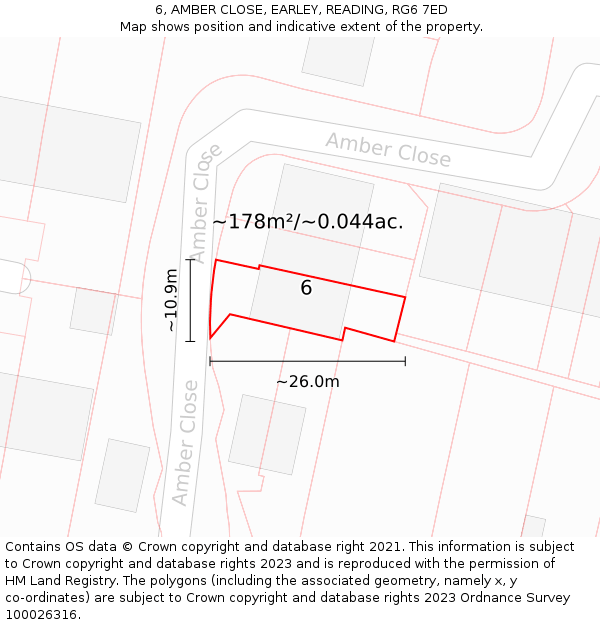 6, AMBER CLOSE, EARLEY, READING, RG6 7ED: Plot and title map