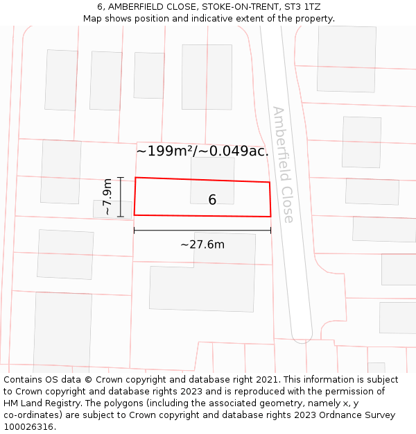 6, AMBERFIELD CLOSE, STOKE-ON-TRENT, ST3 1TZ: Plot and title map