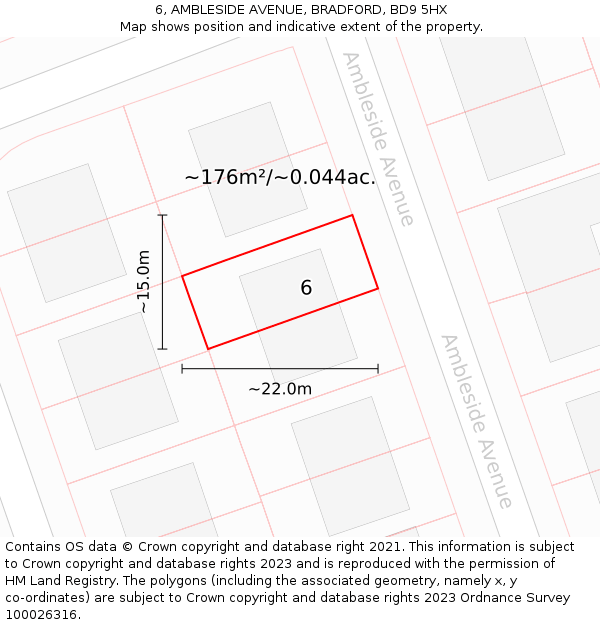 6, AMBLESIDE AVENUE, BRADFORD, BD9 5HX: Plot and title map