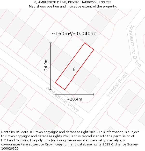 6, AMBLESIDE DRIVE, KIRKBY, LIVERPOOL, L33 2EF: Plot and title map