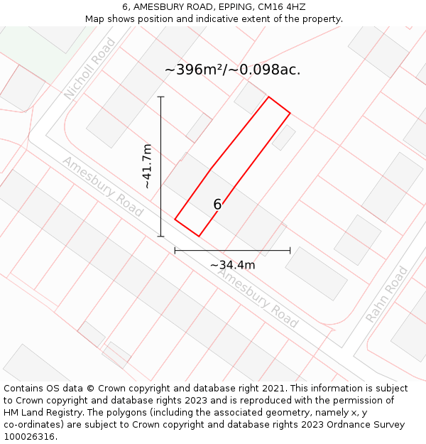 6, AMESBURY ROAD, EPPING, CM16 4HZ: Plot and title map