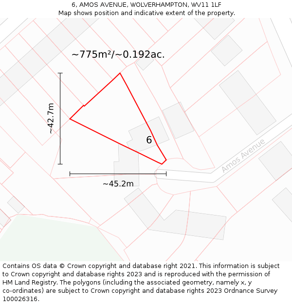 6, AMOS AVENUE, WOLVERHAMPTON, WV11 1LF: Plot and title map