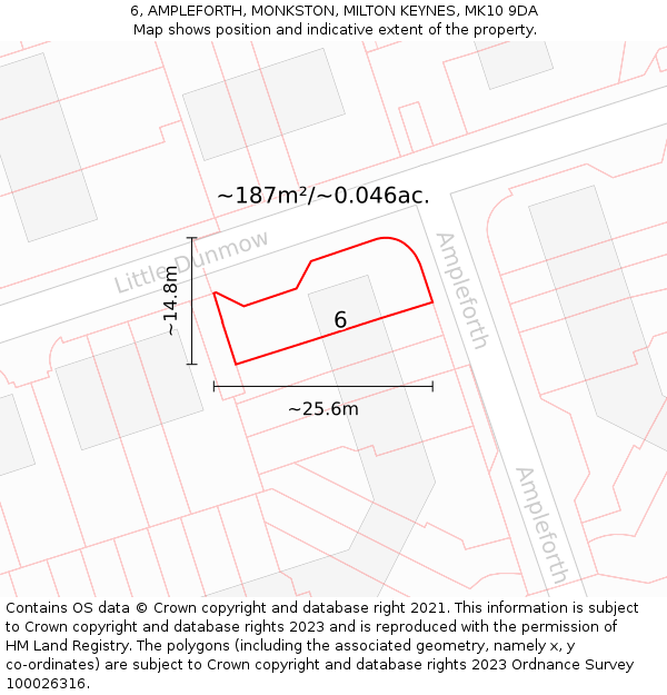 6, AMPLEFORTH, MONKSTON, MILTON KEYNES, MK10 9DA: Plot and title map