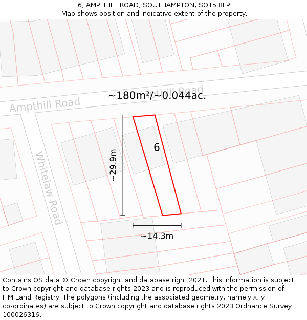 6, AMPTHILL ROAD, SOUTHAMPTON, SO15 8LP: Plot and title map