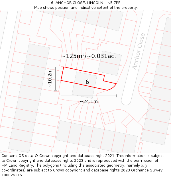 6, ANCHOR CLOSE, LINCOLN, LN5 7PE: Plot and title map
