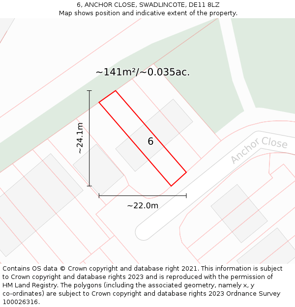 6, ANCHOR CLOSE, SWADLINCOTE, DE11 8LZ: Plot and title map
