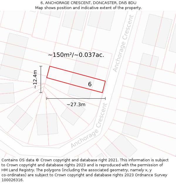 6, ANCHORAGE CRESCENT, DONCASTER, DN5 8DU: Plot and title map