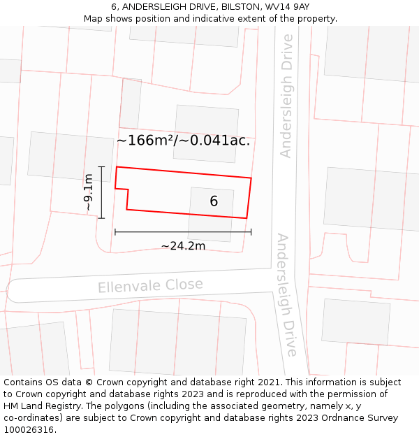 6, ANDERSLEIGH DRIVE, BILSTON, WV14 9AY: Plot and title map
