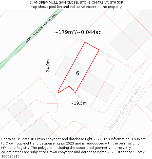6, ANDREW MULLIGAN CLOSE, STOKE-ON-TRENT, ST6 5XF: Plot and title map