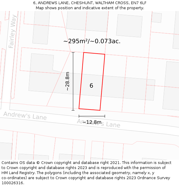 6, ANDREWS LANE, CHESHUNT, WALTHAM CROSS, EN7 6LF: Plot and title map