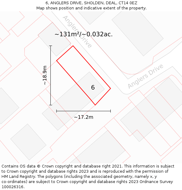 6, ANGLERS DRIVE, SHOLDEN, DEAL, CT14 0EZ: Plot and title map