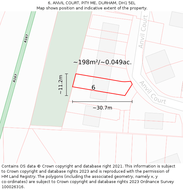 6, ANVIL COURT, PITY ME, DURHAM, DH1 5EL: Plot and title map