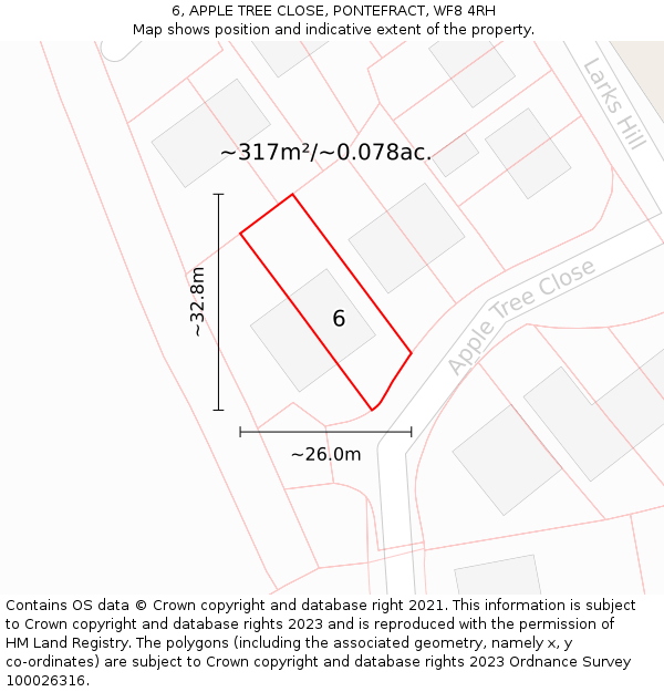 6, APPLE TREE CLOSE, PONTEFRACT, WF8 4RH: Plot and title map