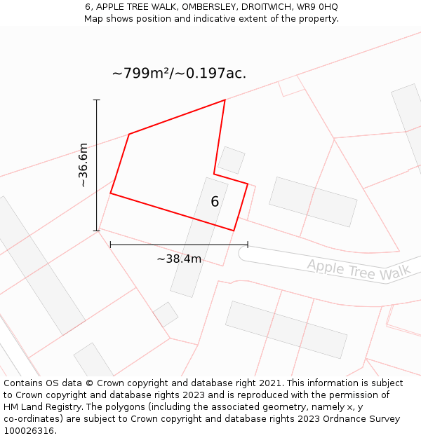 6, APPLE TREE WALK, OMBERSLEY, DROITWICH, WR9 0HQ: Plot and title map