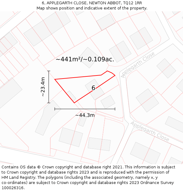 6, APPLEGARTH CLOSE, NEWTON ABBOT, TQ12 1RR: Plot and title map