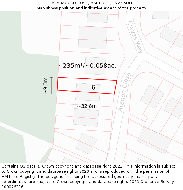6, ARAGON CLOSE, ASHFORD, TN23 5DH: Plot and title map