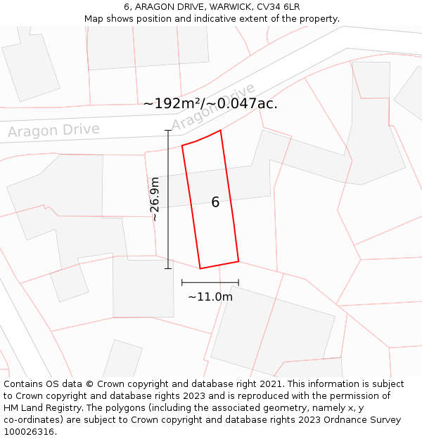 6, ARAGON DRIVE, WARWICK, CV34 6LR: Plot and title map