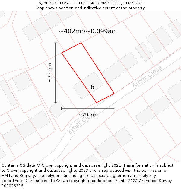 6, ARBER CLOSE, BOTTISHAM, CAMBRIDGE, CB25 9DR: Plot and title map
