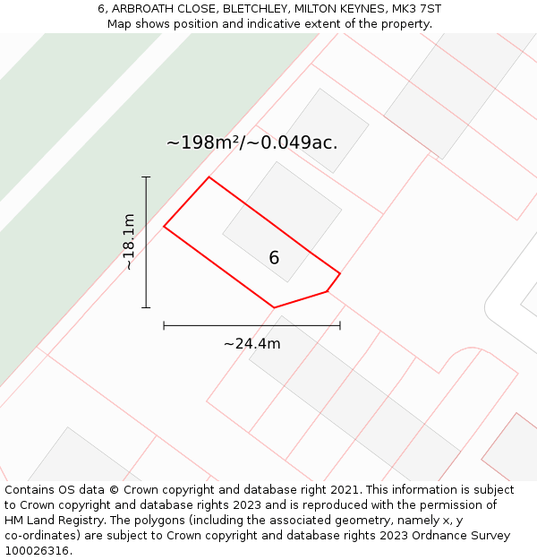 6, ARBROATH CLOSE, BLETCHLEY, MILTON KEYNES, MK3 7ST: Plot and title map