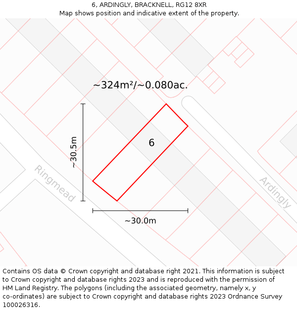 6, ARDINGLY, BRACKNELL, RG12 8XR: Plot and title map