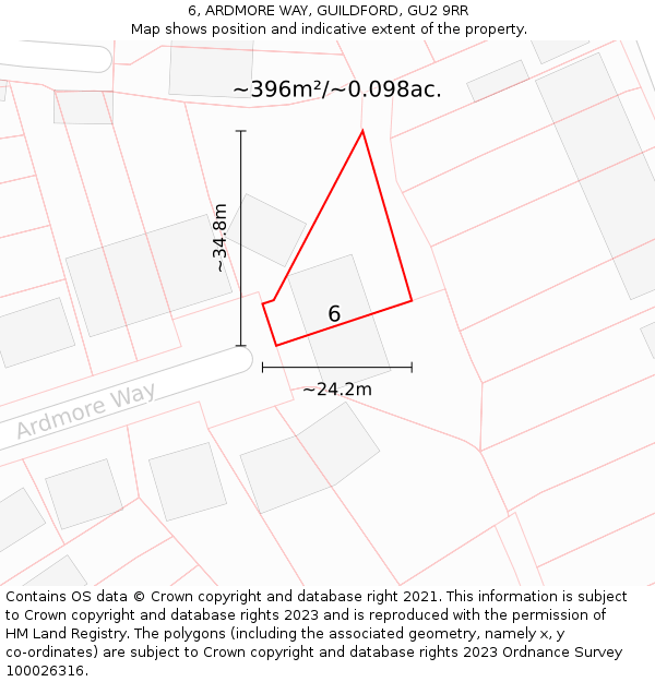 6, ARDMORE WAY, GUILDFORD, GU2 9RR: Plot and title map