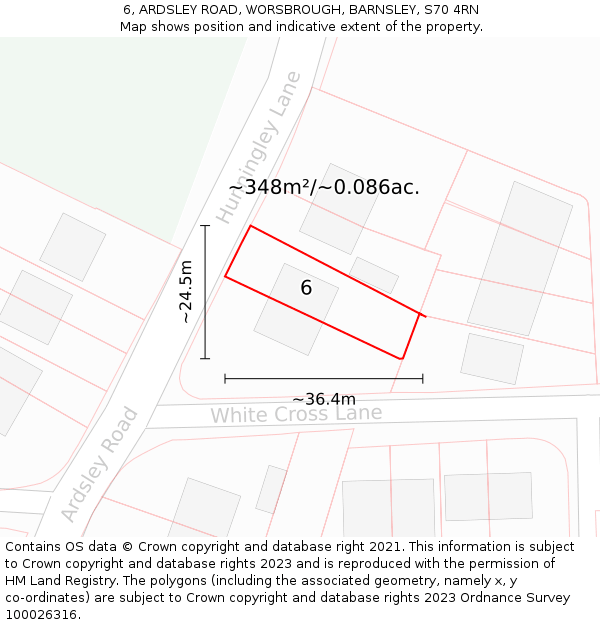 6, ARDSLEY ROAD, WORSBROUGH, BARNSLEY, S70 4RN: Plot and title map