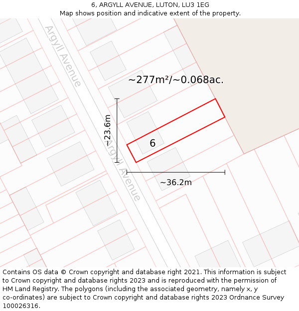 6, ARGYLL AVENUE, LUTON, LU3 1EG: Plot and title map
