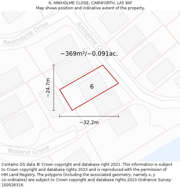 6, ARKHOLME CLOSE, CARNFORTH, LA5 9XF: Plot and title map