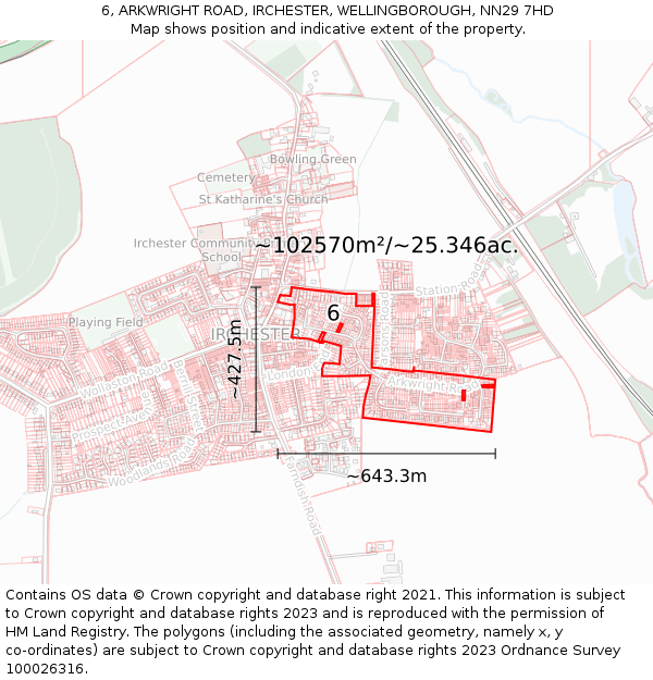 6, ARKWRIGHT ROAD, IRCHESTER, WELLINGBOROUGH, NN29 7HD: Plot and title map