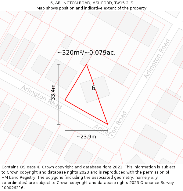 6, ARLINGTON ROAD, ASHFORD, TW15 2LS: Plot and title map