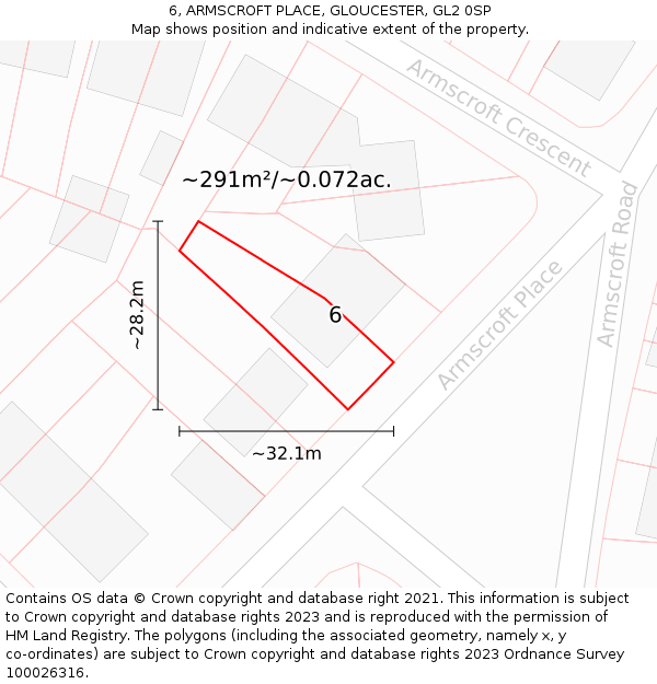 6, ARMSCROFT PLACE, GLOUCESTER, GL2 0SP: Plot and title map