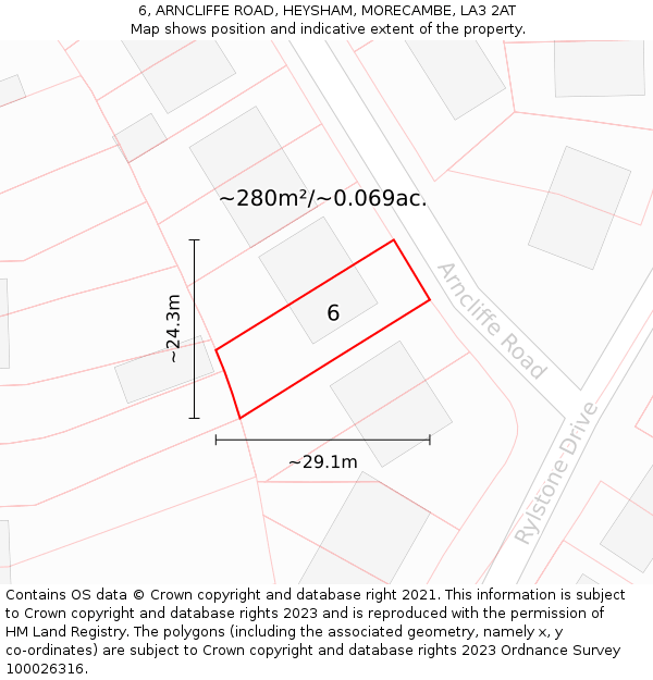 6, ARNCLIFFE ROAD, HEYSHAM, MORECAMBE, LA3 2AT: Plot and title map