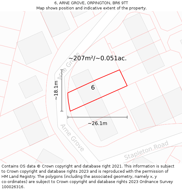 6, ARNE GROVE, ORPINGTON, BR6 9TT: Plot and title map