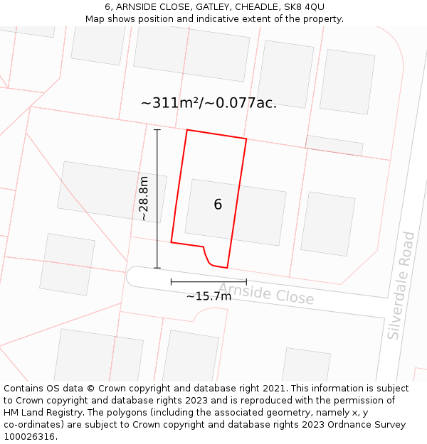 6, ARNSIDE CLOSE, GATLEY, CHEADLE, SK8 4QU: Plot and title map