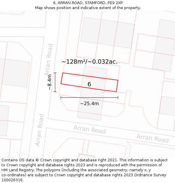 6, ARRAN ROAD, STAMFORD, PE9 2XP: Plot and title map