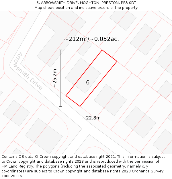 6, ARROWSMITH DRIVE, HOGHTON, PRESTON, PR5 0DT: Plot and title map
