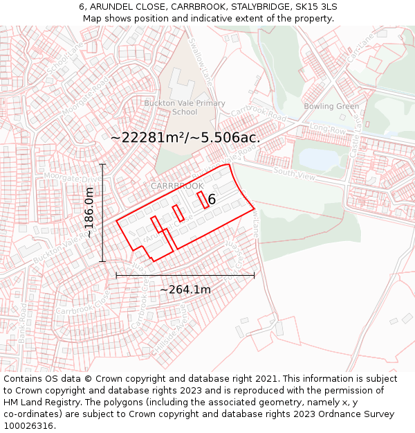 6, ARUNDEL CLOSE, CARRBROOK, STALYBRIDGE, SK15 3LS: Plot and title map