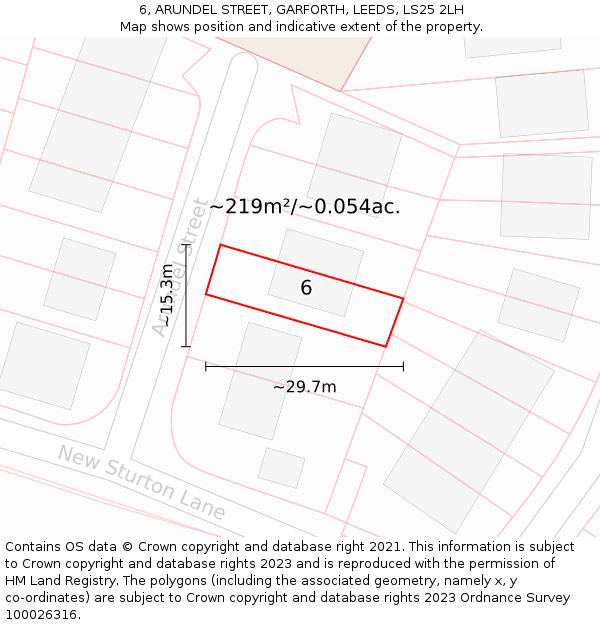6, ARUNDEL STREET, GARFORTH, LEEDS, LS25 2LH: Plot and title map